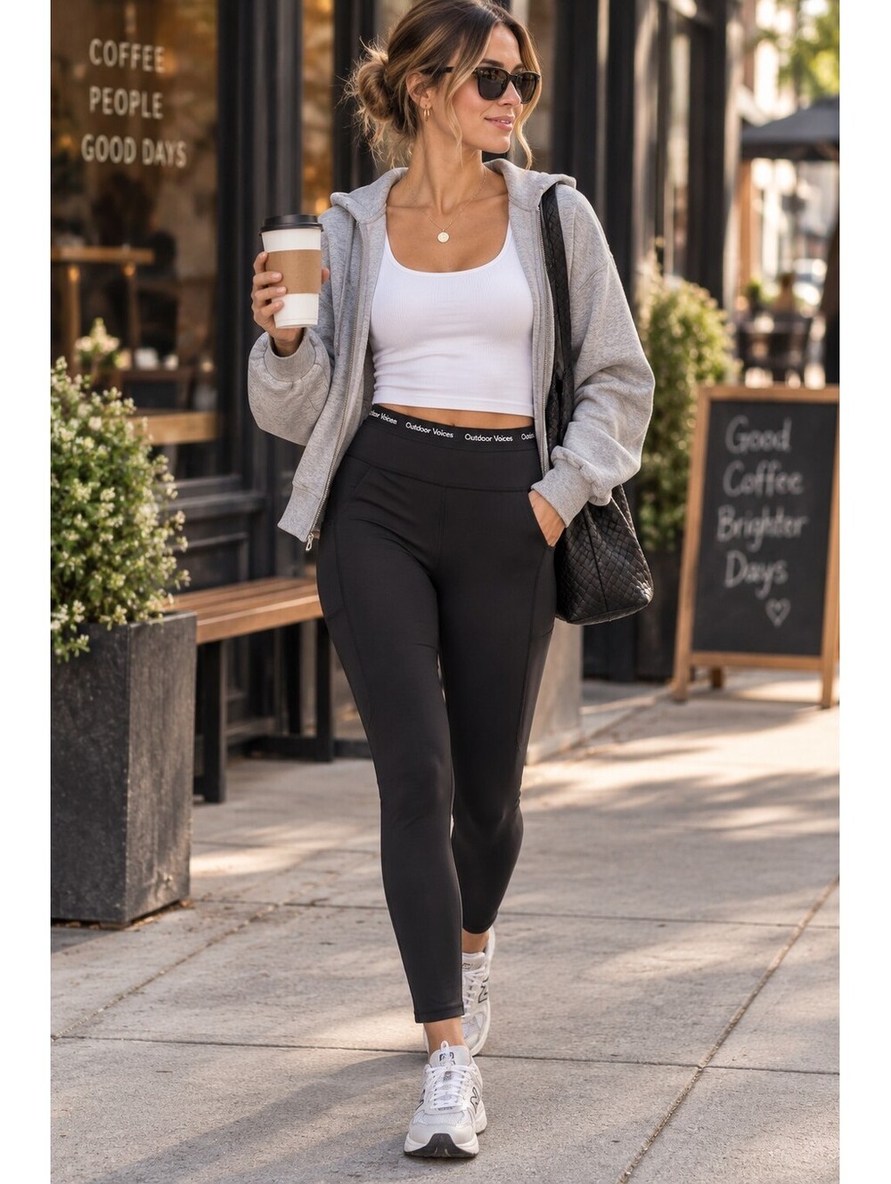 Outdoor Voices Black Leggings XS High Rise Side Pockets Athleisure 7/8
